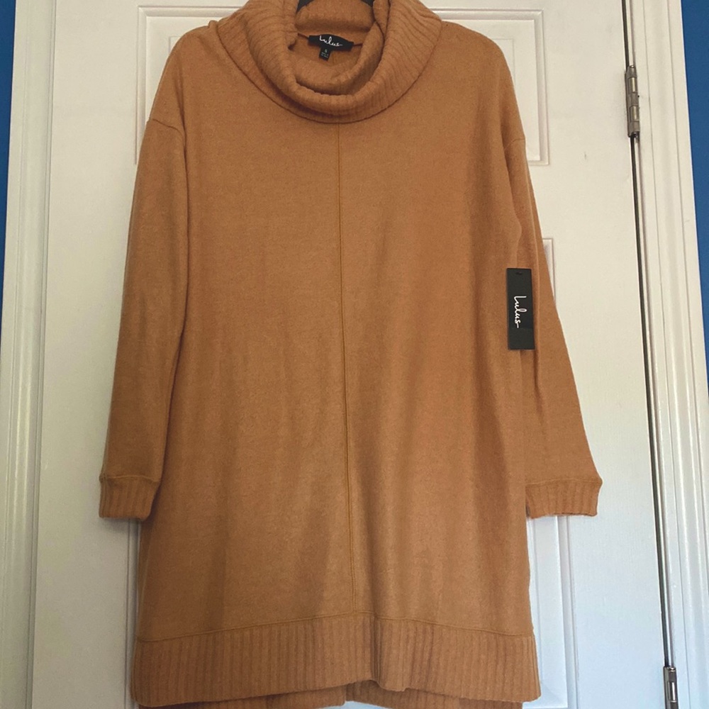 Lulu’s Camel colored Cowl Neck Sweater